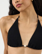 Seersucker Triangle Bikini Top, Black (BLACK), large