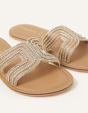 Bella Beaded Wide Fit Sandals, Gold (GOLD), large