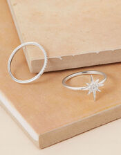 Sterling Silver Sparkle Star Ring Set of Two, White (ST CRYSTAL), large