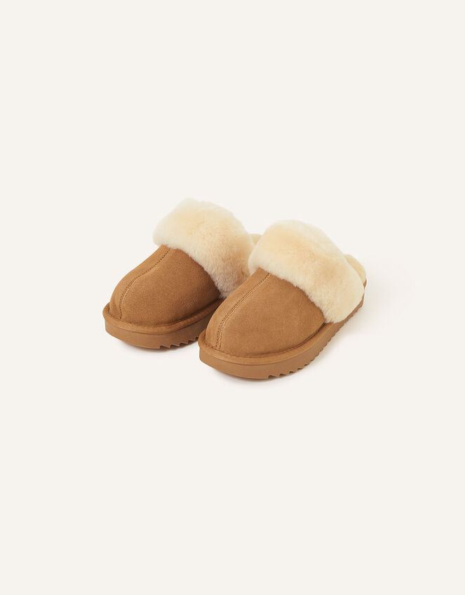 Suede Platform Mule Slippers, Tan (TAN), large
