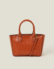 Mini Woven Faux Leather Handbag, Orange (ORANGE), large
