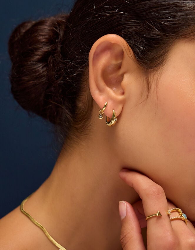2-Pack 14ct Gold-Plated Teardrop Stone Hoop Earrings, , large