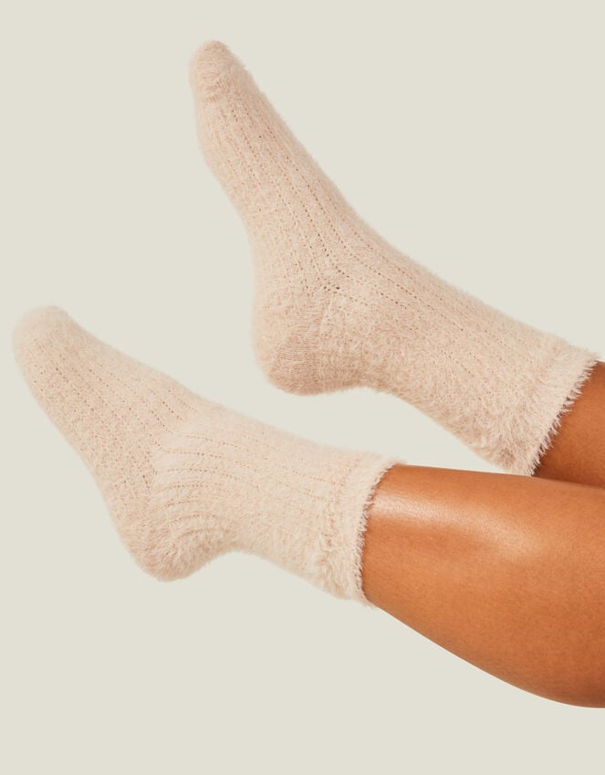 Ribbed Fluffy Socks, , large