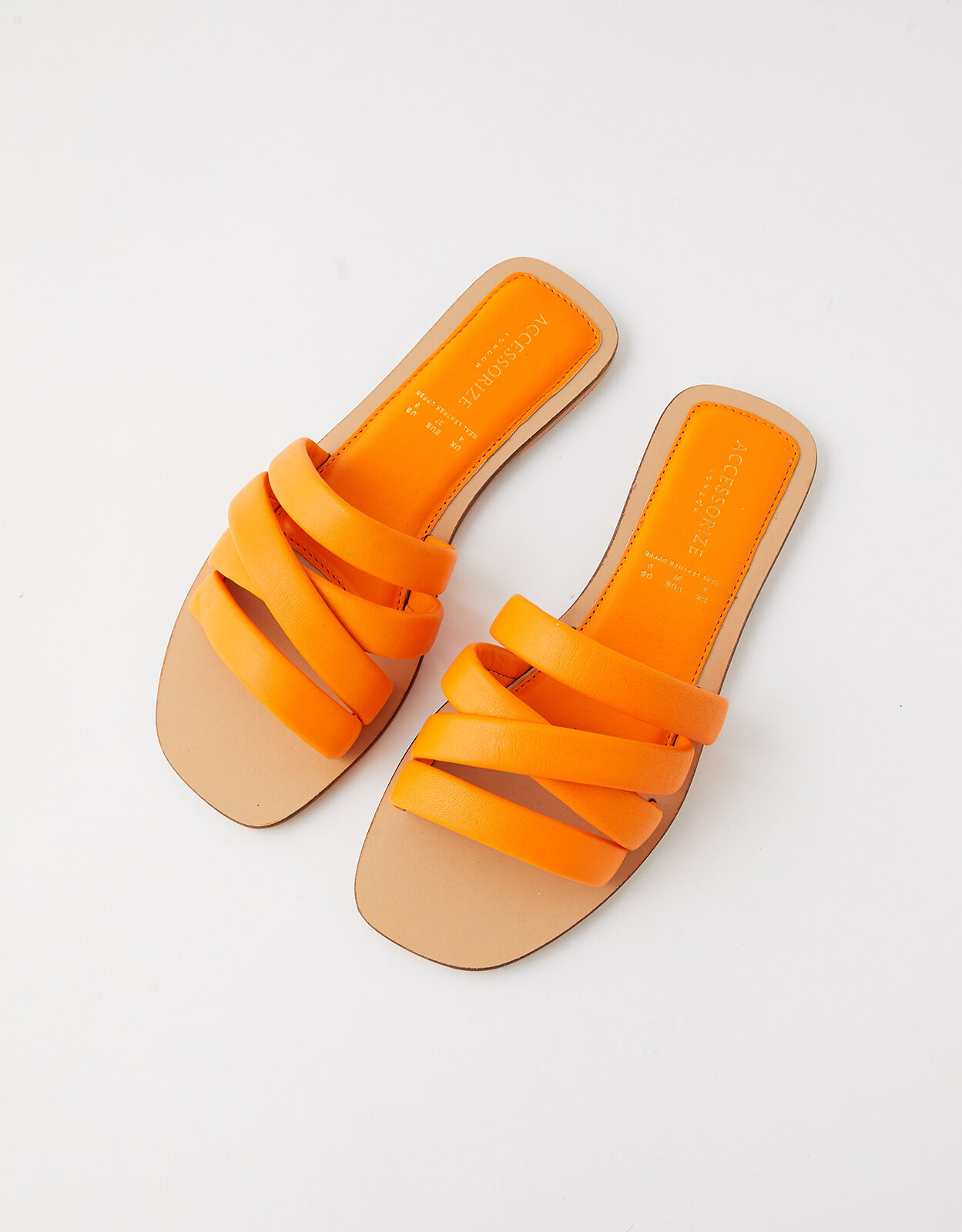 Sophie Strappy Leather Sliders Orange 