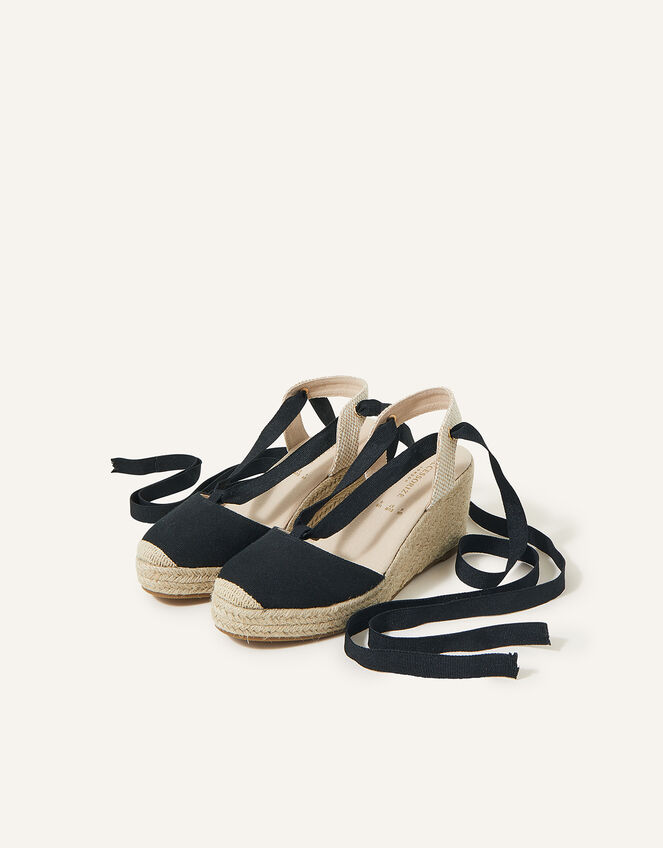 Tie-Up Espadrille Wedges, Black (BLACK), large