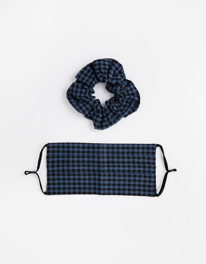 Gingham Face Covering with Matching Scrunchie, , large