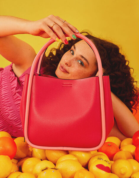 Contrast Pipe Handheld Bag, Pink (PINK), large