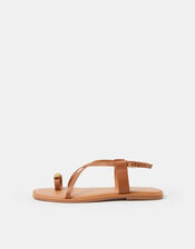 Metal Toe Detail Strappy Sandals, Tan (TAN), large
