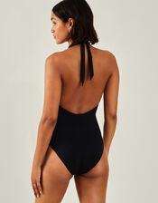 Halter Neck Shaping One Piece Swimsuit, Black (BLACK), large