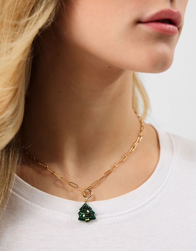 Beaded Christmas Tree Jewellery Charm, , large