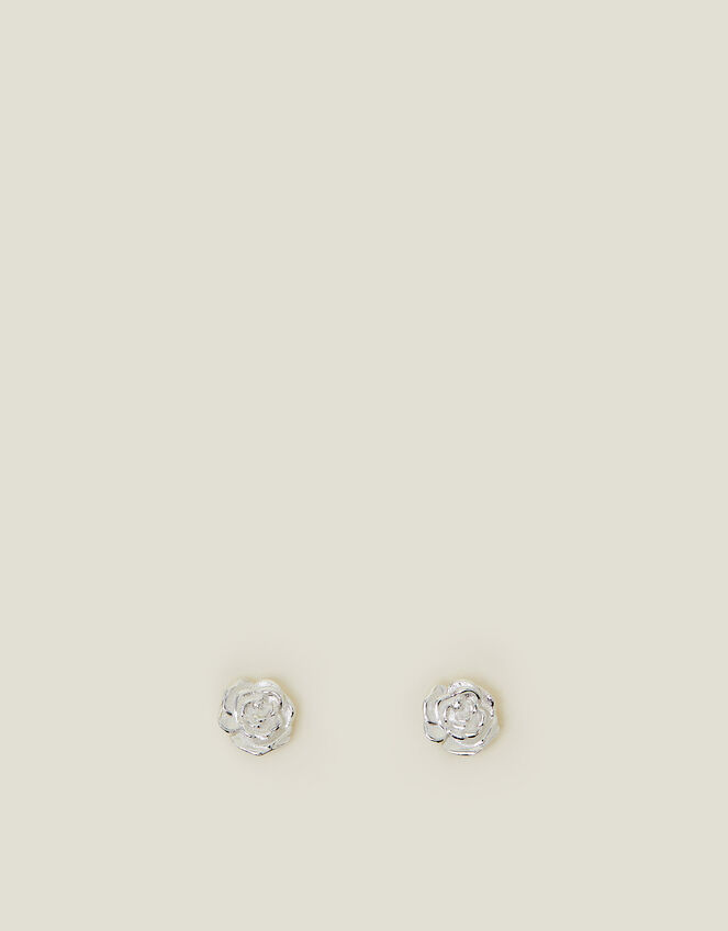 Sterling Silver Rose Stud Earrings, , large