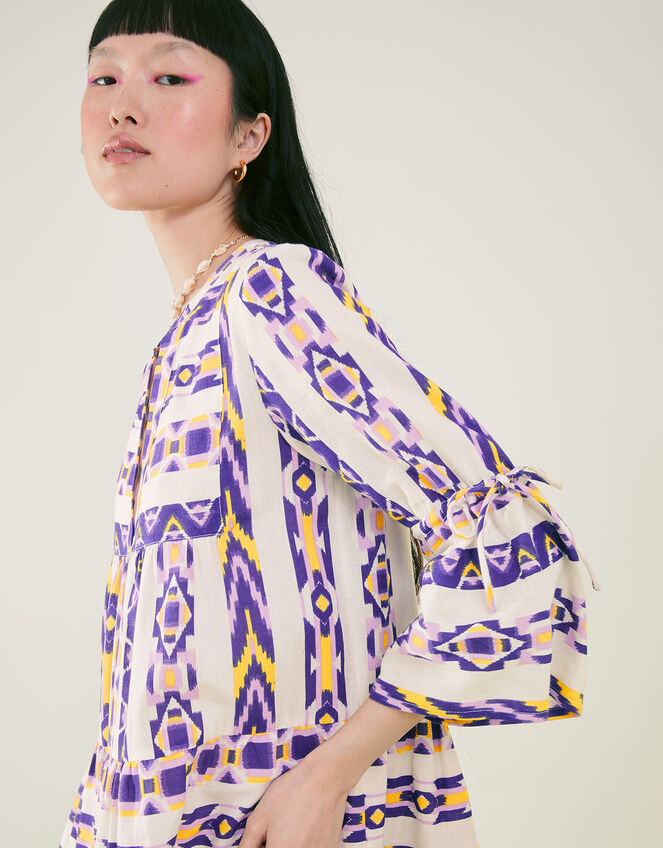 Printed Jacquard Flute Sleeve Dress, Yellow (YELLOW), large