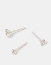 3-Pack Crystal Sterling Silver Stud Earrings, , large