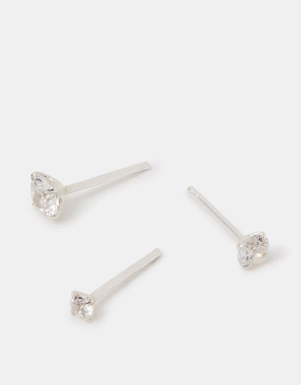 3-Pack Crystal Sterling Silver Stud Earrings, , large