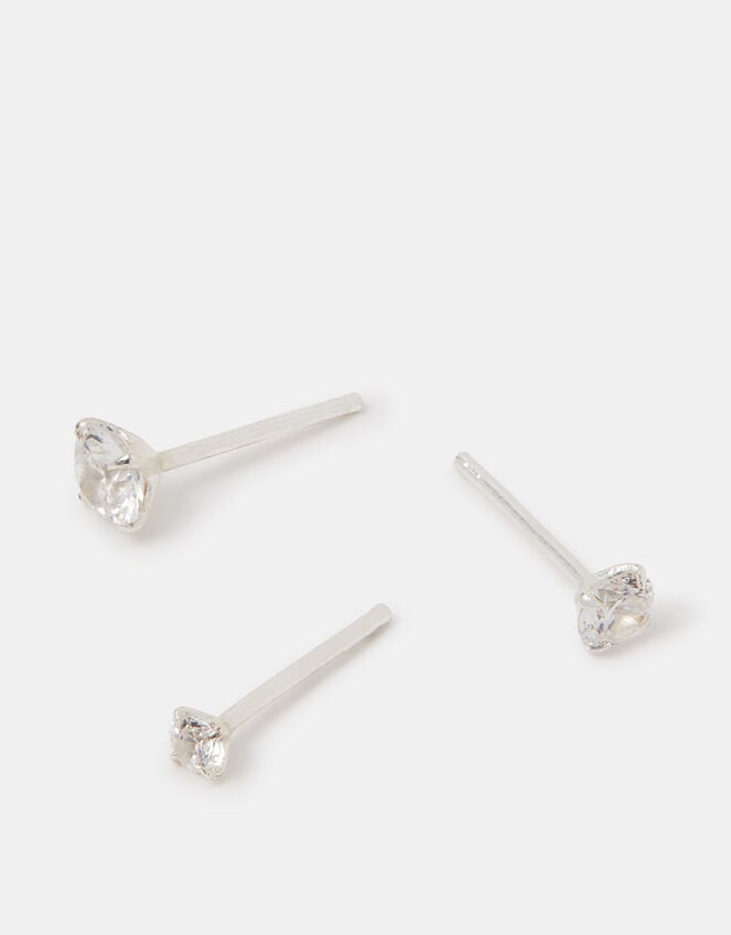 3-Pack Crystal Sterling Silver Stud Earrings, , large