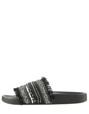Embellished Beaded Sliders, Black (BLACK), large