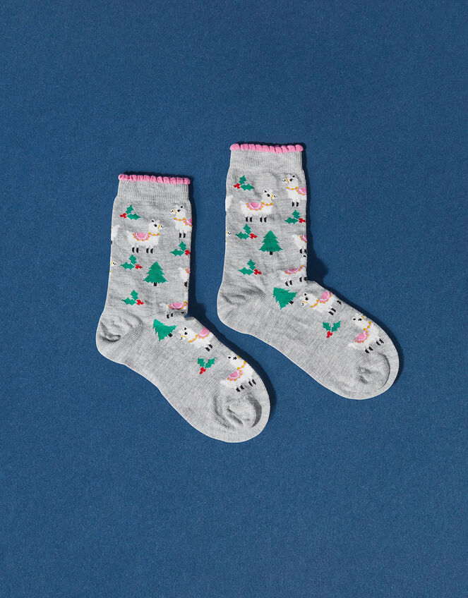 All-Over Festive Llama Socks, , large