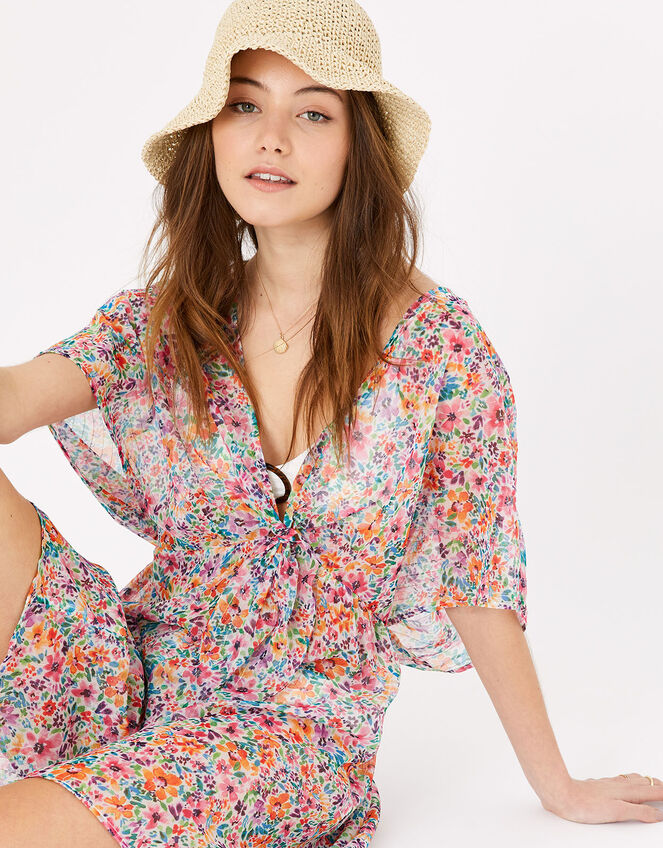 Floral Twist Chiffon Kaftan, Multi (BRIGHTS-MULTI), large