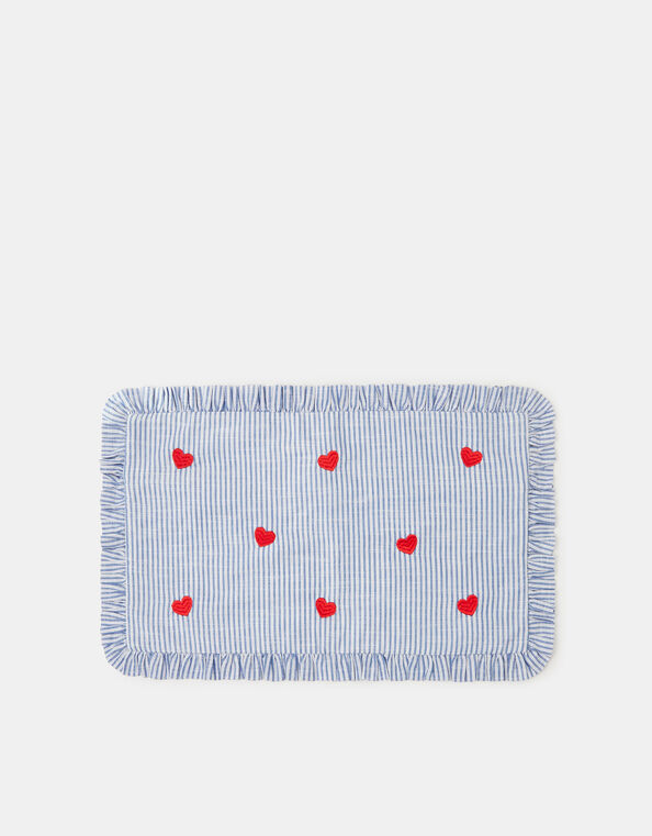 Embroidered Heart Stripe Cushion Cover, , large