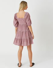 Puff Sleeve Gingham Mini Dress, Orange (RUST), large