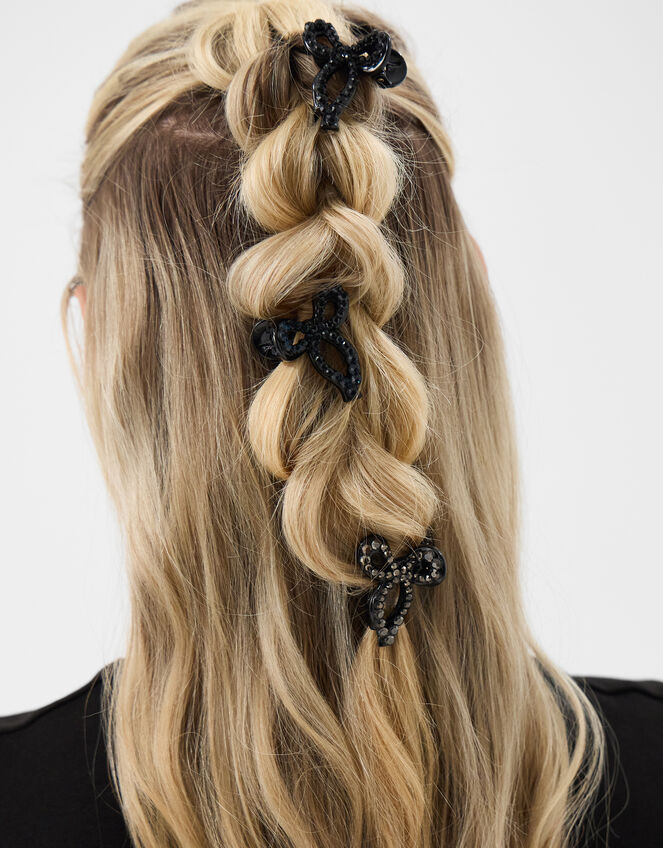 3-Pack Mini Gemstone Bow Claw Clips , , large