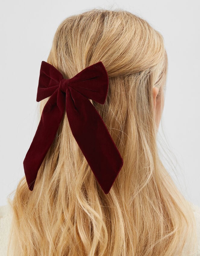 Velvet Bow Barrette Hair Clip, , large