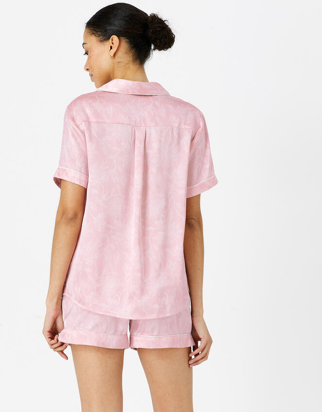 Floral Satin Button Through PJ Set, Pink (PINK), large
