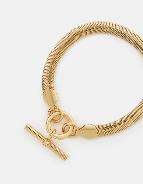 14ct Gold-Plated Snake Chain T-Bar Bracelet, , large