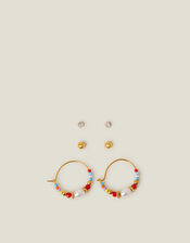 3-Pack 14ct Gold-Plated Stainless Steel Stud and Hoop Earrings, , large