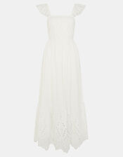 Sleeveless Frilly Broderie Maxi Dress, Ivory (IVORY), large