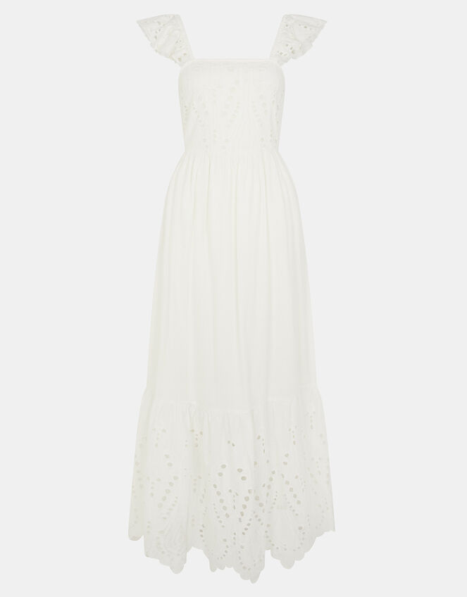 Sleeveless Frilly Broderie Maxi Dress, Ivory (IVORY), large