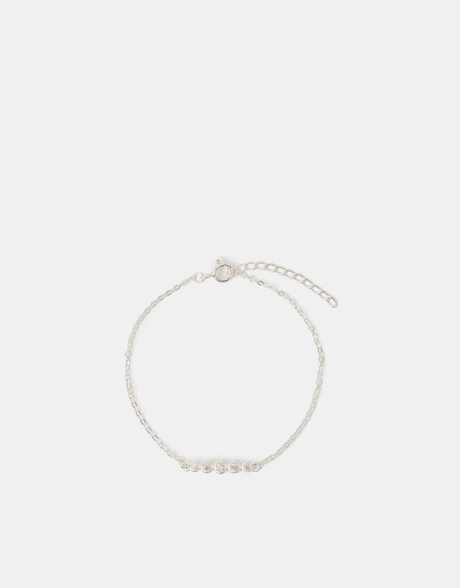 Sterling Silver Diamanté Bobble Chain Bracelet, , large