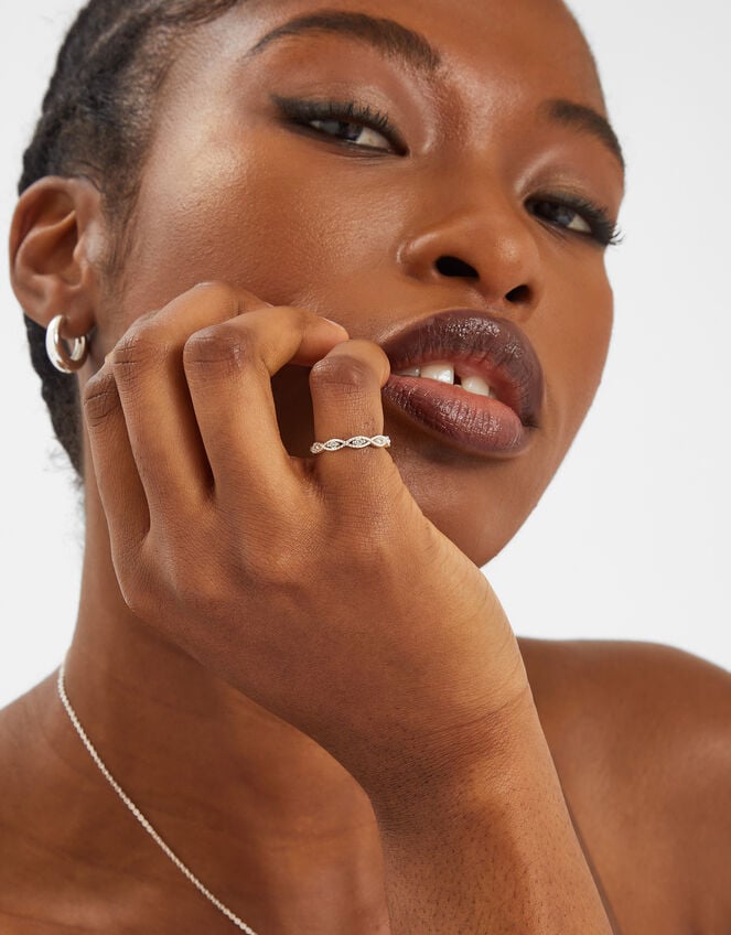 Sterling Silver Sparkle Weave Band Ring, White (ST CRYSTAL), large