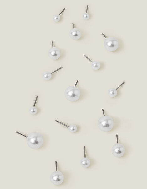 8-Pack Faux Pearl Stud Earrings, , large