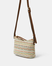 Stripe Raffia Crossbody Bag, , large