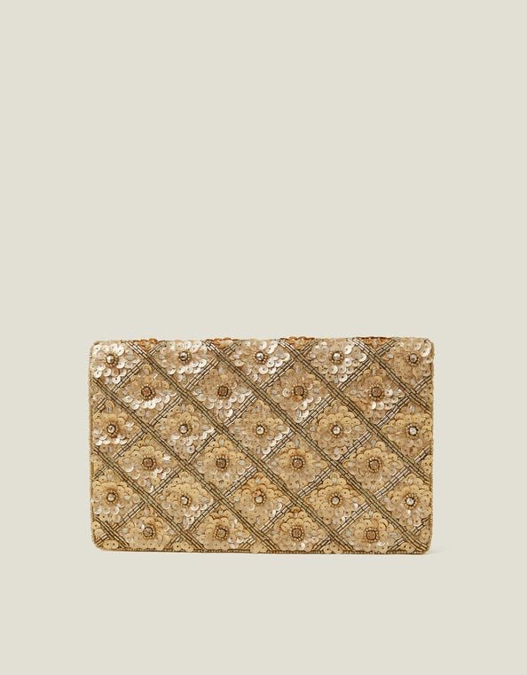 Metallic Embellished Clutch Bag, Gold (GOLD), large