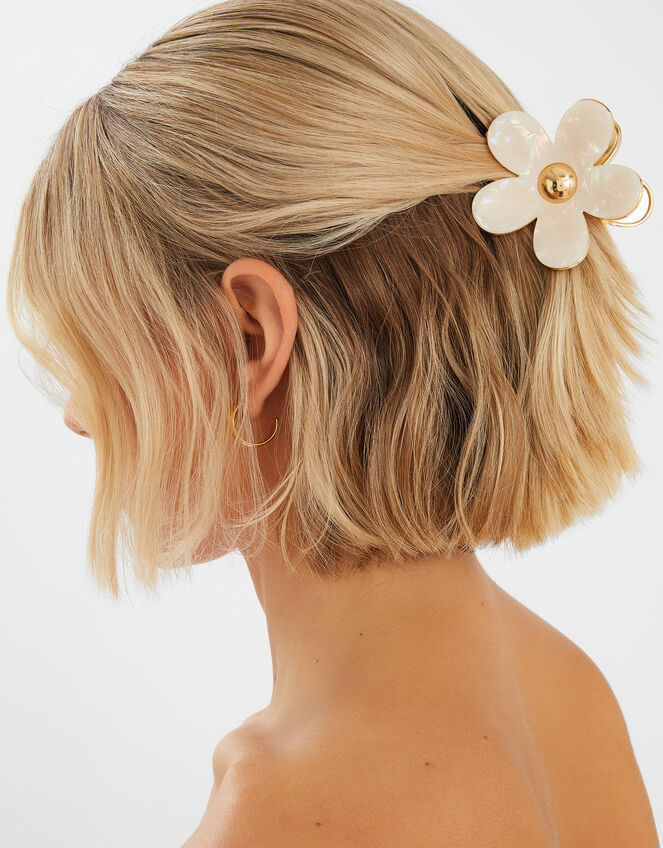Resin Flower Claw Clip Pearl, , large