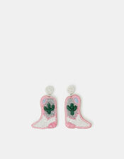Cowboy Boot Beaded Drop Earrings, , large