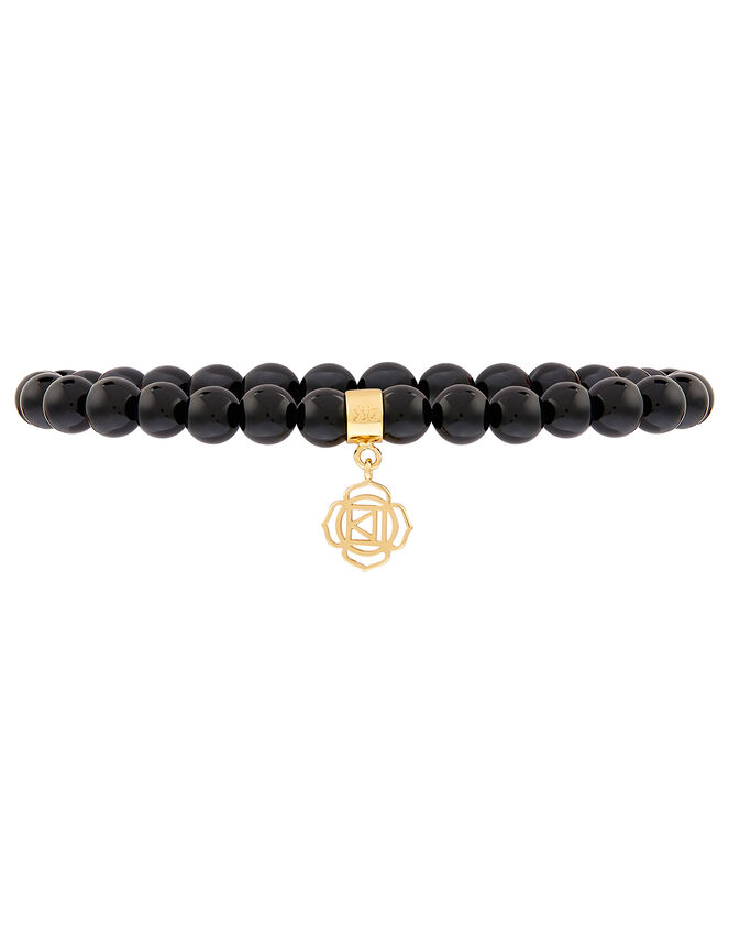 Black Onyx Bead Bracelet with Root Chakra Charm, , large