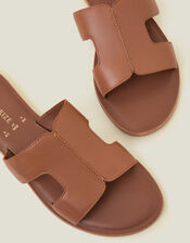 Leather Cut-Out Sliders, Tan (TAN), large