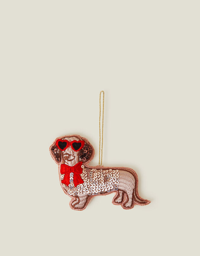 Embroidered Sausage Dog Christmas Tree Decoration, , large