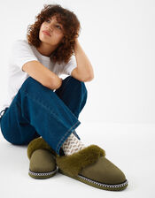 Faux Fur Lined Mule Slippers, Green (KHAKI), large