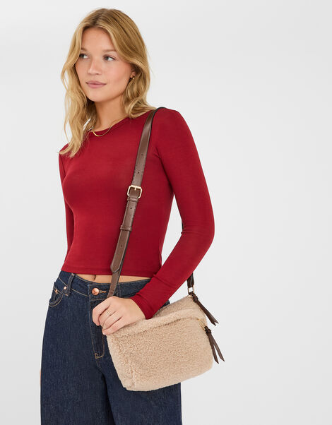 Faux Shearling Crossbody Bag, , large