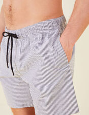 Mens Seersucker Stripe Swimming Shorts, Grey (GREY), large