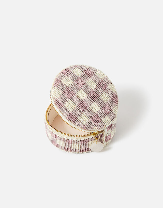 Gingham Beaded Jewellery Box, , large