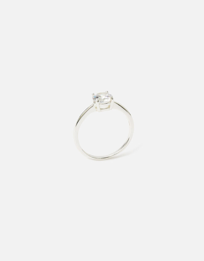 Sterling Silver Round Solitaire Ring, White (ST CRYSTAL), large