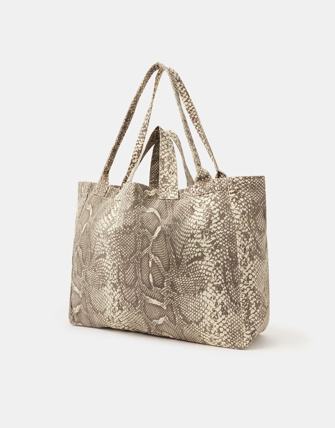 Snakeskin Print Shopper Bag, , large