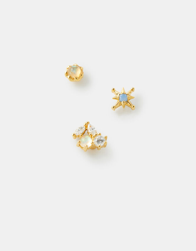 Sterling Silver Stone Stud Set of Three, , large
