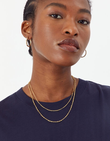 14ct Gold-Plated Fancy Chain Layered Necklace, , large