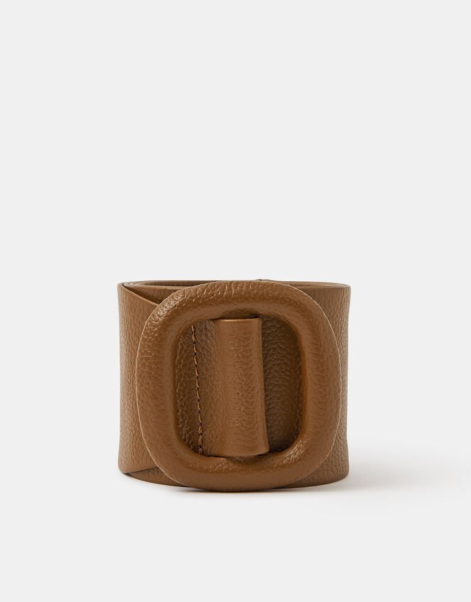 Wide Leather Belt, Tan (TAN), large